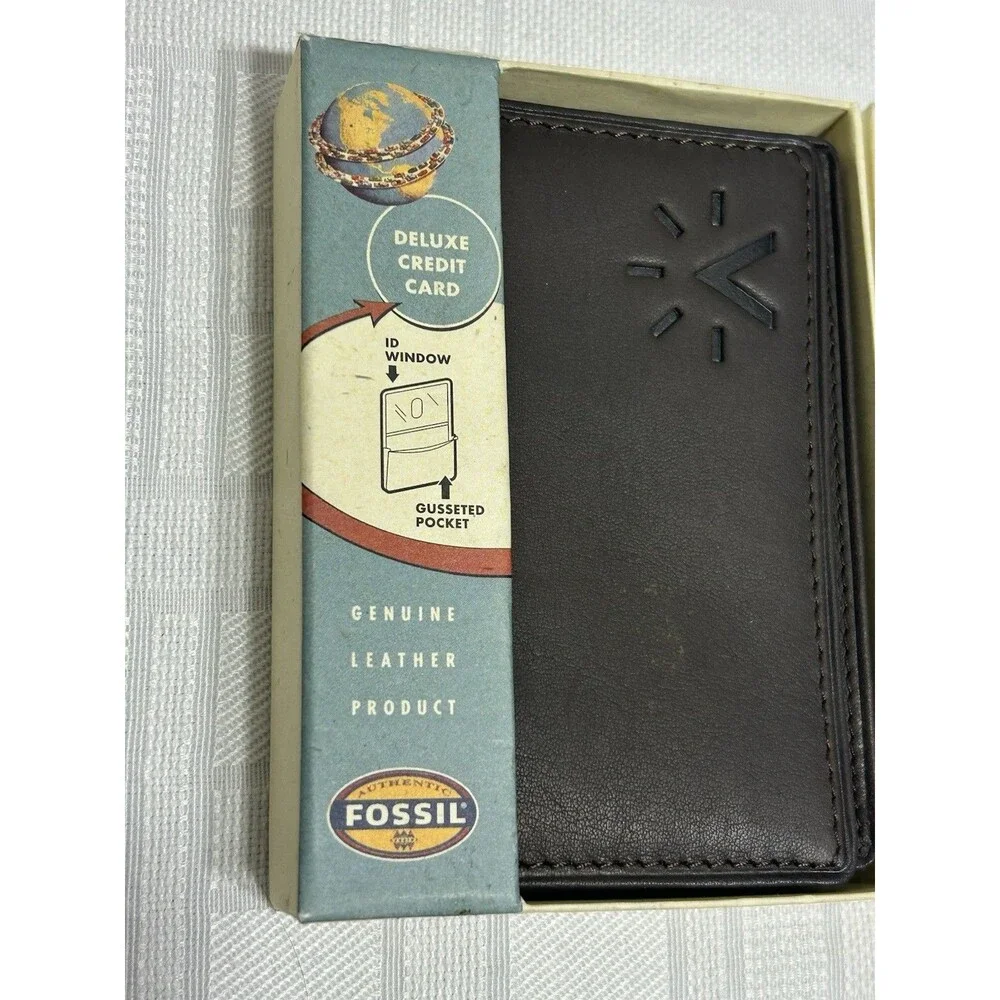 NEW! FOSSIL Bag Co. Mens Brown Leather BI-Fold Deluxe Credit Card Wallet belt